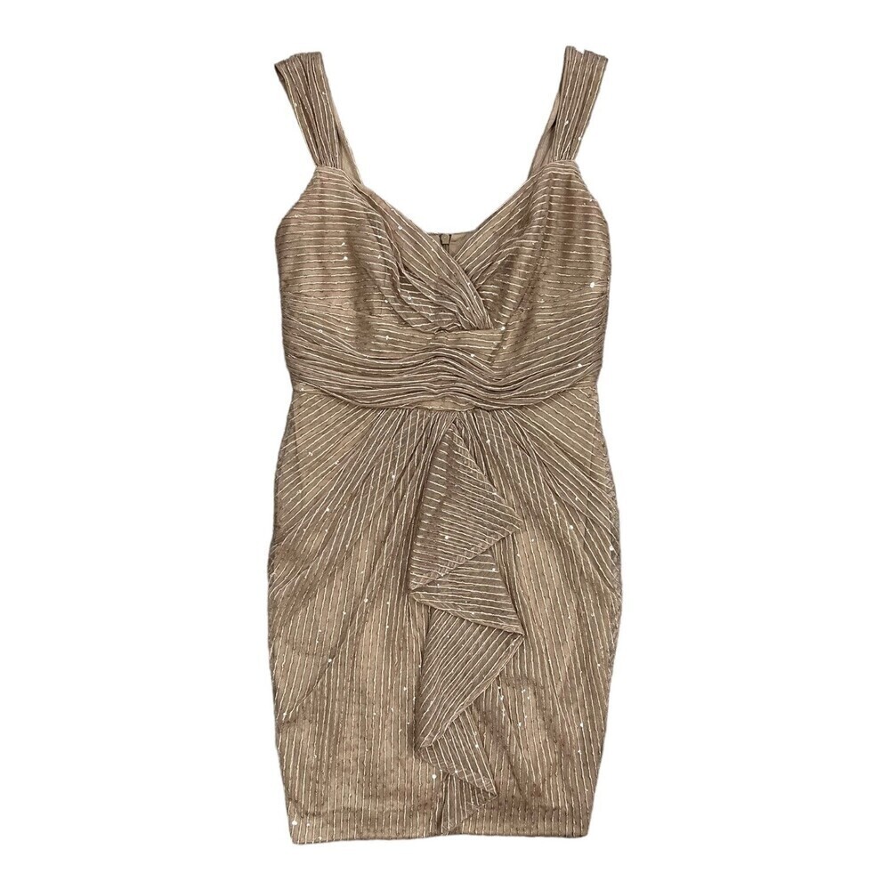 David Meister Gold Sequin Overlay Formal Party Empire Dress 6